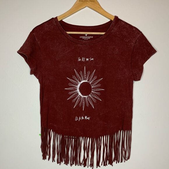 American Eagle crop fringe t-shirt. Medium - Picture 1 of 3